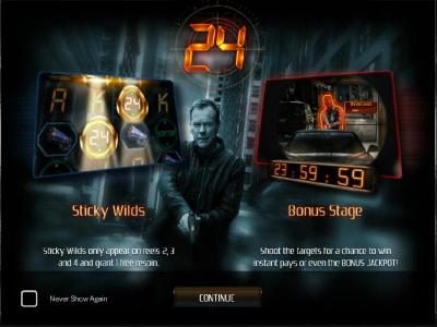 This video slot game features Sticky Wilds on reels 2, 3 and 4 and grant 1 free re-spin. A Bonus Stage where you shoot the targets for a chance to win instant pays or even the bonus jackpot