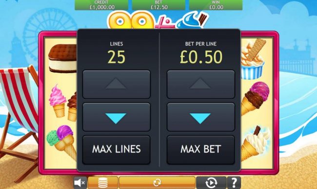 Click the coin button to adjust the lines and or bet per line played