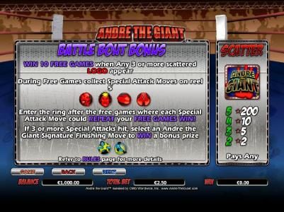 scatter and battle bout bonus feature game rules