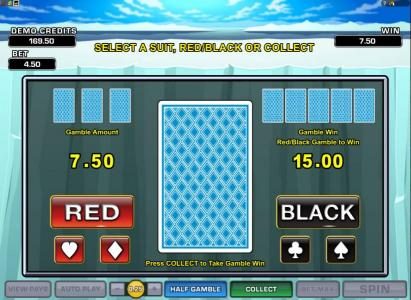 double-up gamble feature - select a suit, red/black or collect