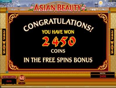 2450 coins awarded at the end of the free spins bonus