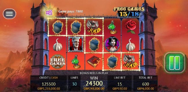 A five of a kind triggers a 7800 coin jackpot.