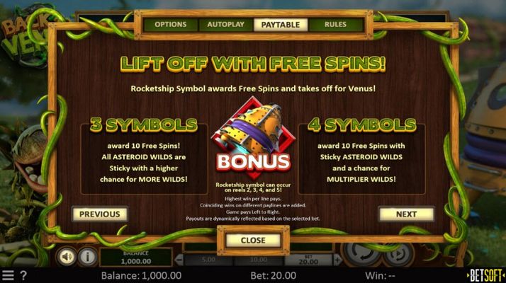 Lift Off Free Spins