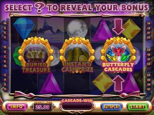 Quest Badge selection reveals the Butterfly Cascades, a free spins feature with increasing win multiplier.