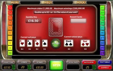 gamble feature game board - gamble feature is available after every winning spin