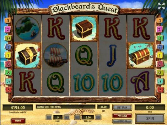 Landing the treasure chest scatter symbols on reels 1, 3 and 5 triggers the Free Spins bonus feature.