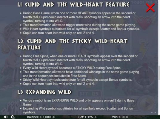 Cupid Sticky Wild Feature Rules
