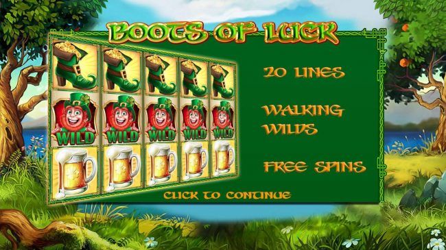 Game features include: 20 Lines, Walking Wilds and Free Spins