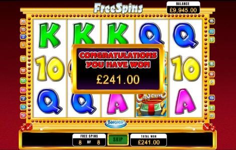 the free spins feature pays out a $241 jackpot
