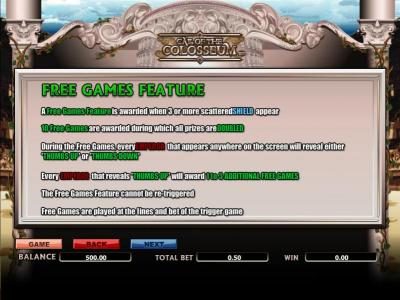 free games feature paytable and rules