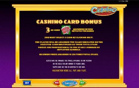 cashino card bonus feature rules