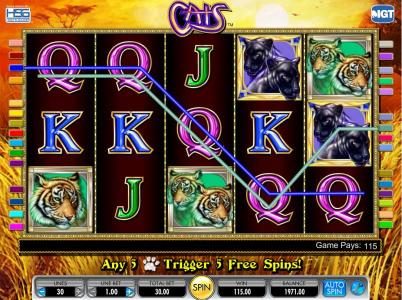 five of a kind triggers 115 coin jackpot payout