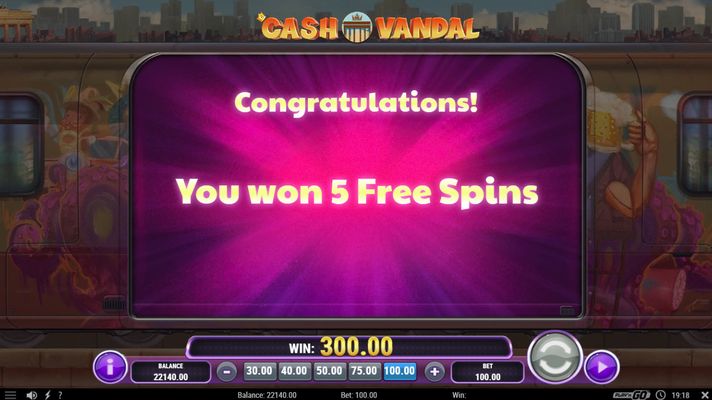 5 free spins awared