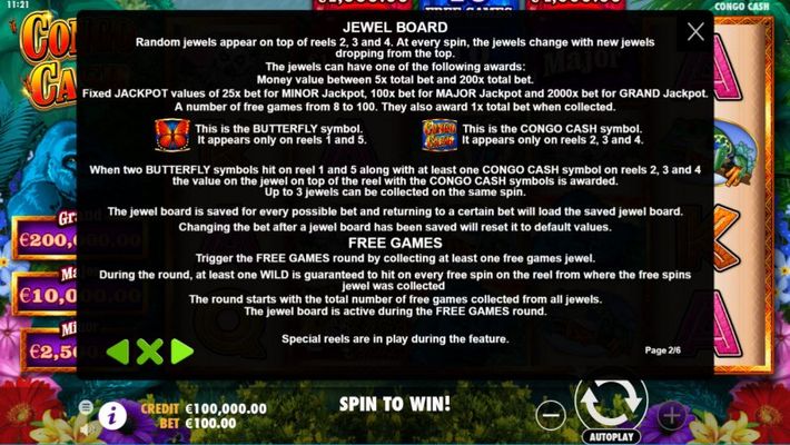 Jewel Board and Free Spins Rules