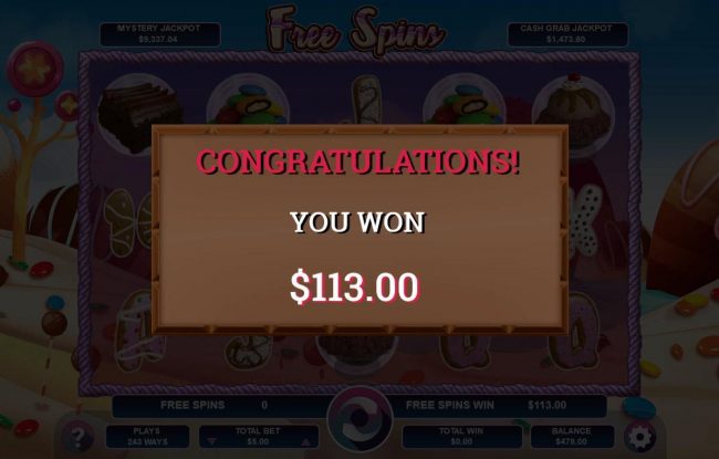 Free Spins feature pays out a total of 113.00