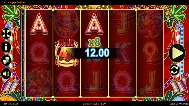 An x8 multiplier pays out a big win on a 3 of a kind