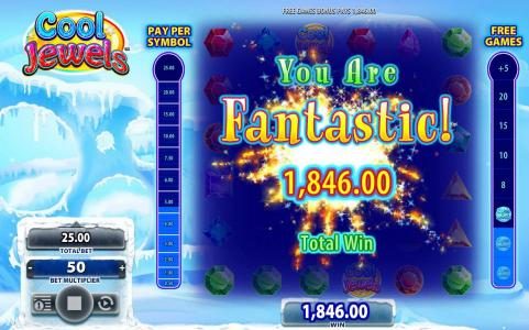a 1,846.00 big paid out after completeing the free games bonus feature.