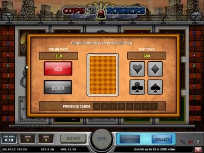 gamble feature game board - choose a color or suit for a chance to increase your winnings