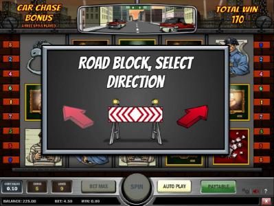 during the car chase bonus feature you will have to select which direction to turn, left or right,