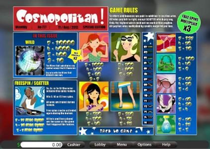 game rules, wild, scatter, free spins and slot game symbols paytable