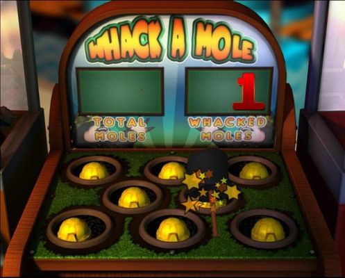 Whack A Mole game board - use the mouse and left click button to whack the moles as they pop up from their holes.