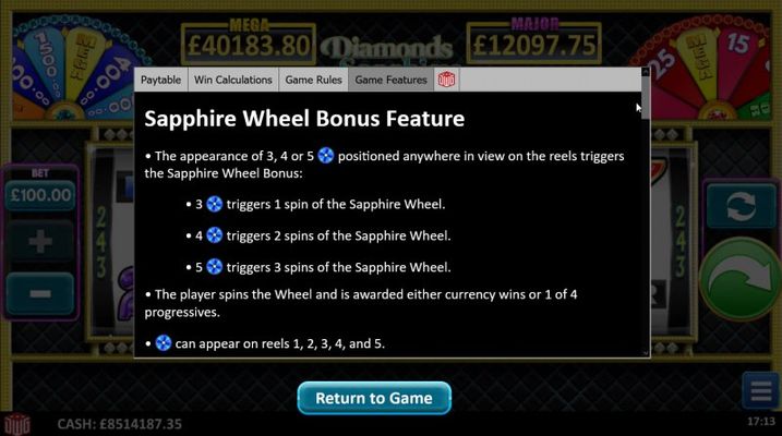 Sapphire Wheel Bonus Feature