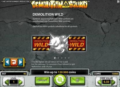 demolition wild - symbols appearing between wild symbols are transformes into demolition wild symbols