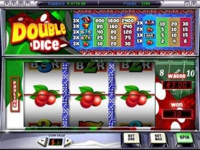 main game featuring three reels and a single payline