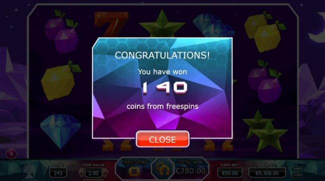 Free spins feature pays out a 140 coin payout