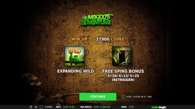 Game features include: expanding wilds, free spins binus and a chance to win up to 37900 coins