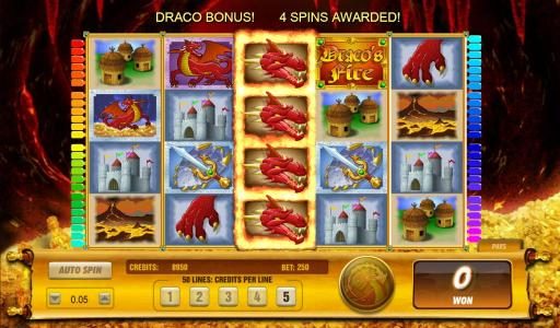four stacked bonus symbols triggers the Draco Bonus feature - 4 spins awarded