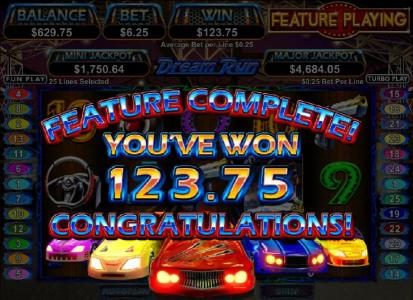 bonus feature completed with a 125 coin payout