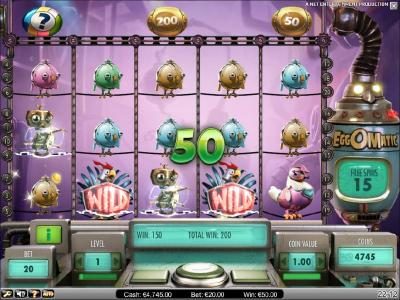 two wilds lead to a 50 coin jackpot and an addition 7 free spins