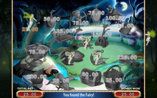 Enchanted Fairy Bonus game play ends when a selected item reveals a fairy.