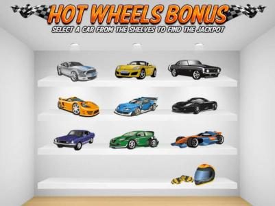 Hot Wheels Bonus Feature Game Board - Select a car from the shelves to find a jackpot