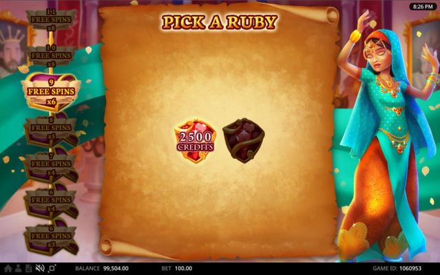 keep selecting rubies to lock in free games and win multipliers