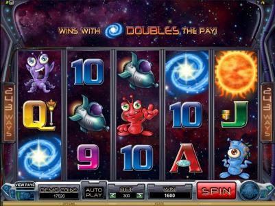 1600 coin jackpot triggered by galaxy symbols doubling the win