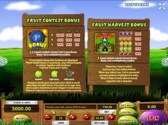 Fruit Contest Bonus and Fruit Harvest Bonus Rules and Pays
