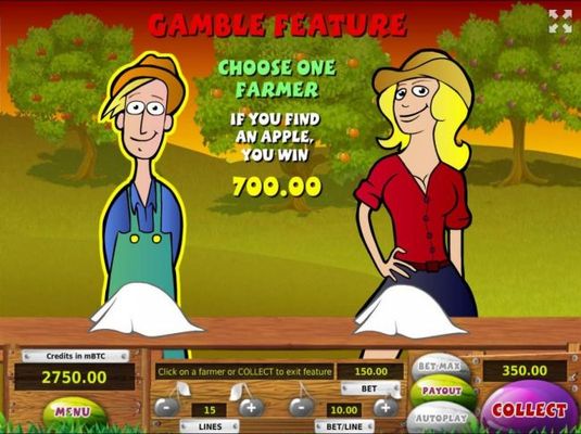 Gamble Feature - Choose One Farmer - If you find an Apple, you win!