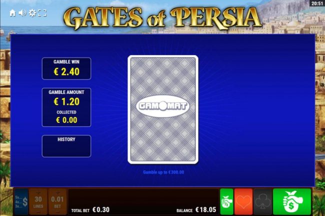 Gamble Feature - To gamble any win press Gamble then select Red or Black