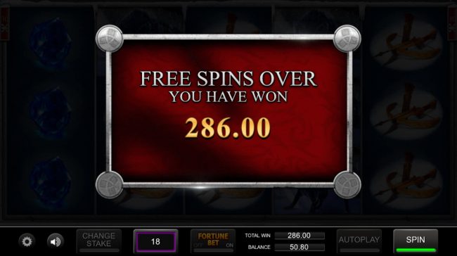 Total free games payout 286 coins