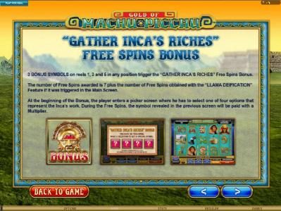 Gather Inca's Riches Free Spins Bonus game rules