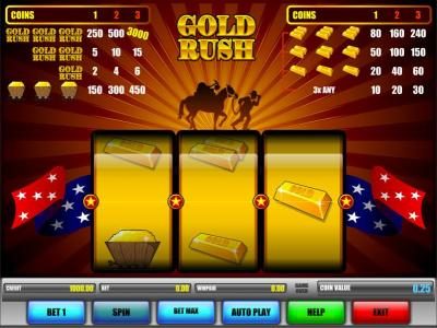 main game board featuring three reels and a single payline. win up to 3000 coins when you bet max coin