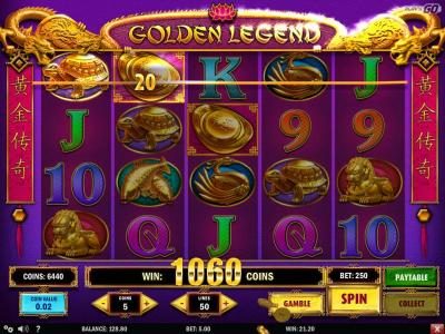 Multiple winning paylines triggers a 1060 coin big win!