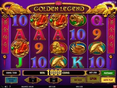 Three scatter symbols triggers a 1000 coin payout and free spins