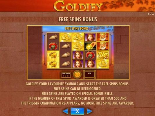 Goldify your favourtite symbols and start the free spins bonus. Free Spins can retriggered. Free Spins are played on special bonus reels.