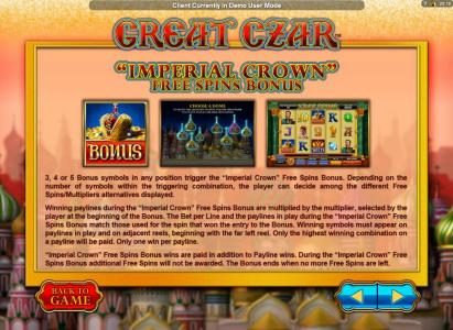 Imperial Crown Free Spins Bonus Feature game rules