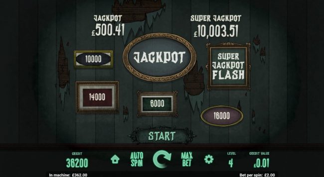 Jackpot Flash Game Board - Click start for a chance to win the jackpot or enter the Super Jackpot Flash game.