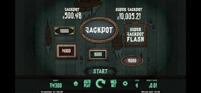 Jackpot Flash Game Board - Click start for a chance to win the jackpot or enter the Super Jackpot Flash game.
