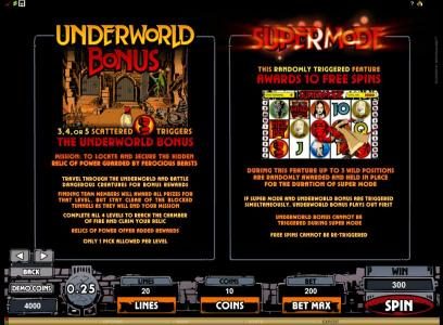 underworld bonus and supermode free spins feature